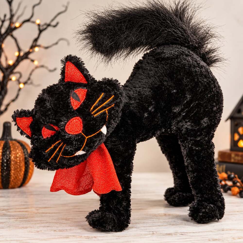Hug & Luv Halloween Black Red Vampire Cat Plush Decor Arched Back Hong Kong Vtg